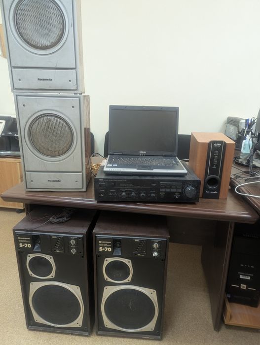 Колонки Радиотехника S70, усилитель Yamaha A-420, сабвуфер, колонки Романтика, ноутбук medion