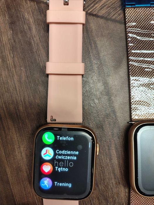 Lige Złoty gumowy beżowy pasek Bluetooth smartwatch zegarek