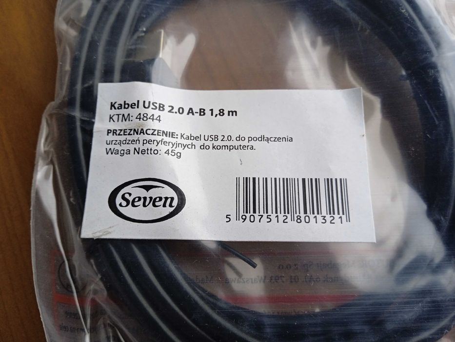 Kabel USB do drukarki 1,8 m - wyprzedaż po likwidacji sklepu