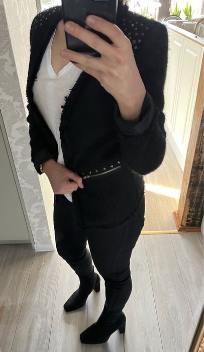 Marynarka żakiet z tkaniną boucle New look 38 M czarny