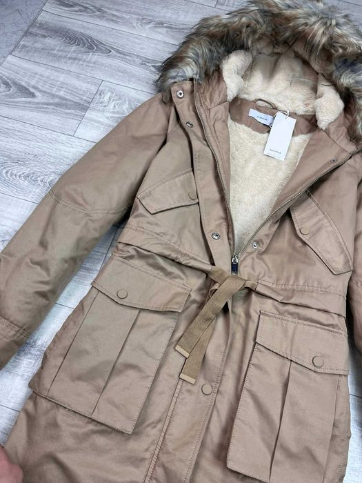 Zimowa Kurtka Reserved Damska Parka ocieplana kożuchem długa H0