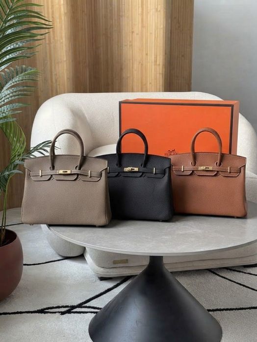 Сумка Hermes Birkin 35 тауп, коричнева, чорна