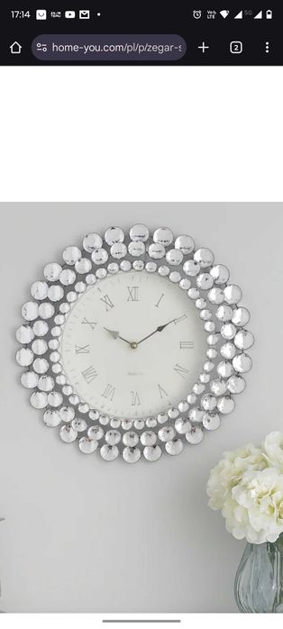 Przepiękny zegar ścienny z kryształkami