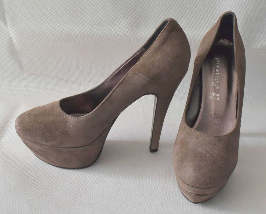 Szpilki Primadonna 40 brązowe zamszowe obcas 14 cm eleganckie