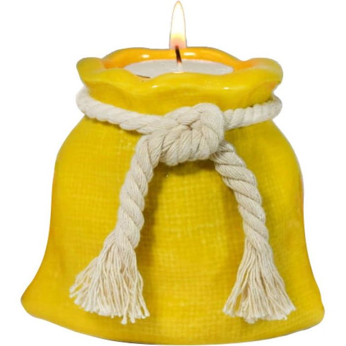 Ceramiczny Świecznik na Tealight w Kształcie Woreczka na Pieniądze - Żółty