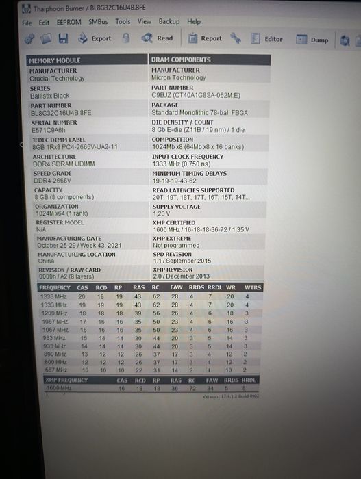 DDR4 Crucial Ballistics 16GB (2x8GB) 4266Mhz OC 3200Mhz XMP