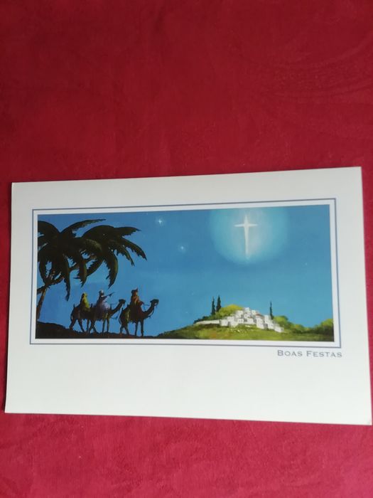 Postal Boas Festas, pintado com a boca