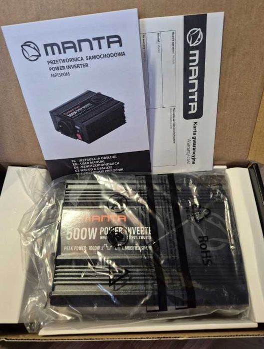 Inwerter napięcia samochodowy 500W 1000W 12V 24V z USB i latarką NOWA