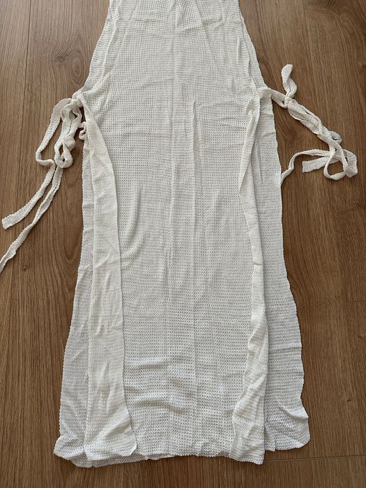 damska biała narzutka długa  plażowa sukienka z siateczki rozm M