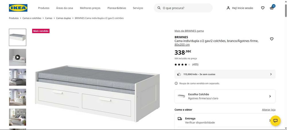 IKEA - Cama BRIMNES com 2 colchões - usada
