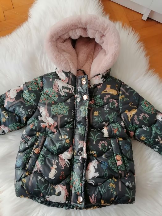 Zimowa kurtka Next 62-68 jednorożce