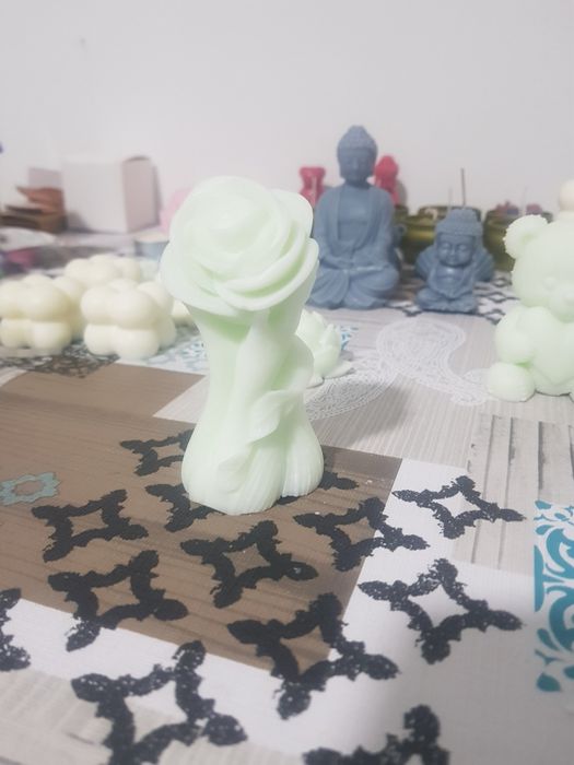 Vela de mao a segurar rosa