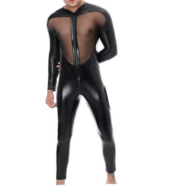 Kombinezon przebranie sylwester winyl latex czarny z zamkami