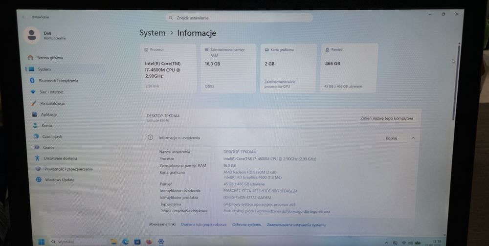 Dell Latitude E6540 i7 16gb amd radeon 8790 win11pro
