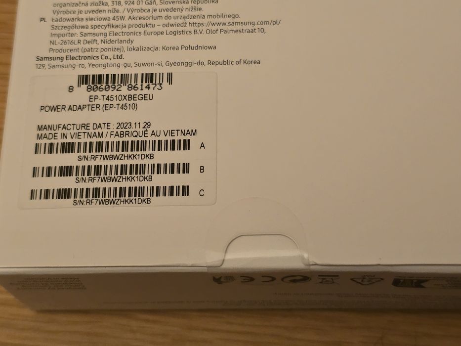 Carregador original Samsung 45w