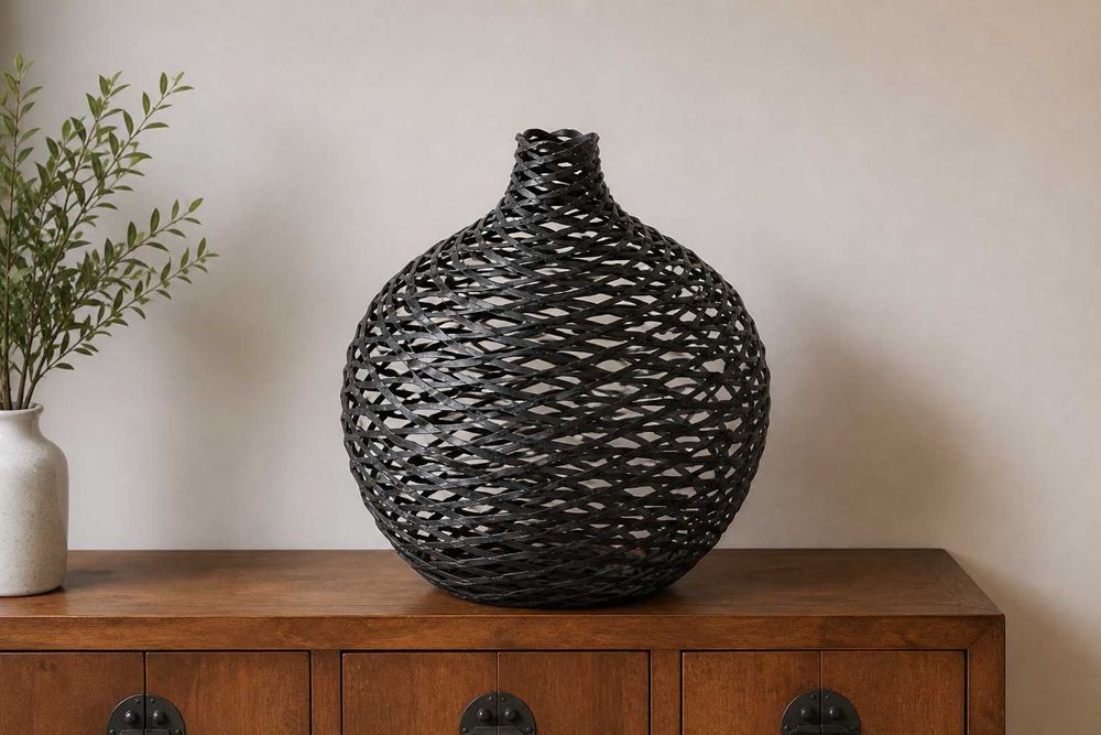 Conjunto Decorativo Japandi em Metal — Cesto + Rosácea