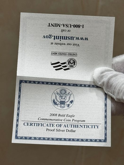 Долар 2008 р. США. Білоголовий орлан - Символ Америки. СРІБЛО. Набір.