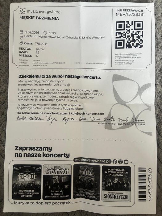 Bilety Meskie Brzmienie -12.09 Wrocław