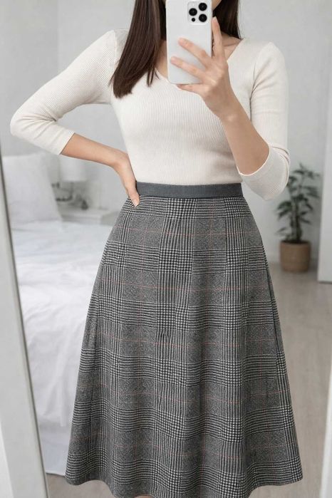 Wełniana elegancka spódnica w pepitkę 62% wool