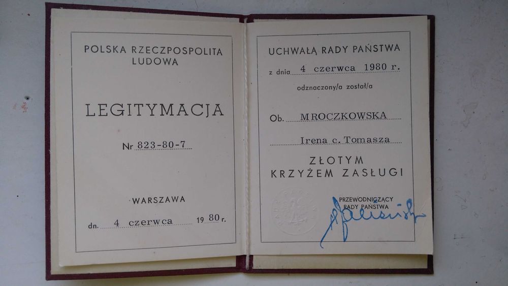 Legitymacje do odznaczeń polskich i inne dokumenty. Zamienię