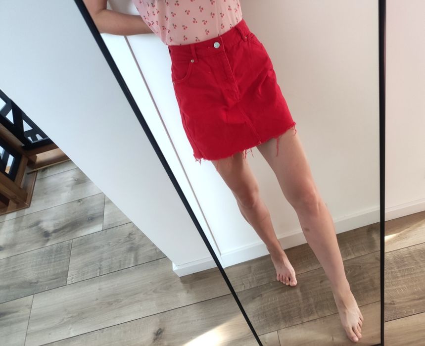 Spódnica jeansowa czerwona wyższy stan Topshop