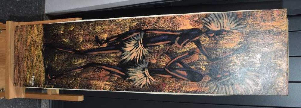 Quadro africano (Angola) pintado a tinta de óleo – Casal de dançarinos - 1997