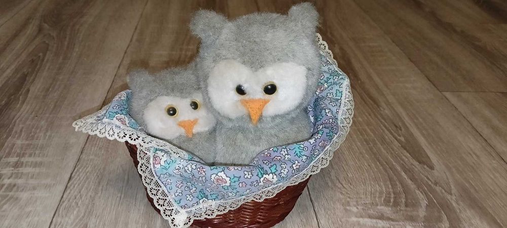 Винтажная музыкальная заводная сова в корзинке механика