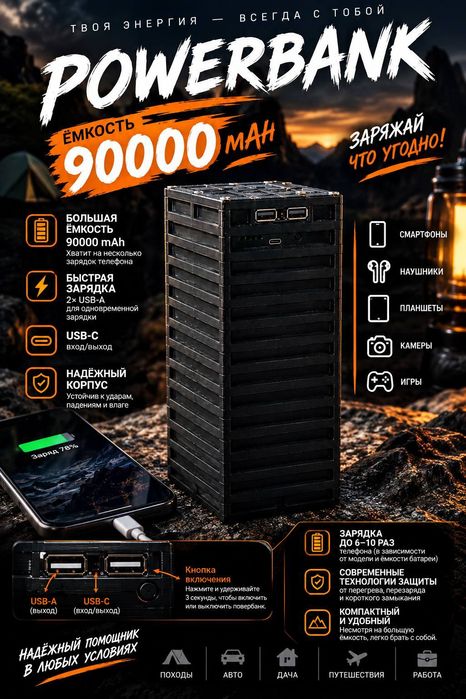 Power Bank 90 000 мА·ч  100w 140w