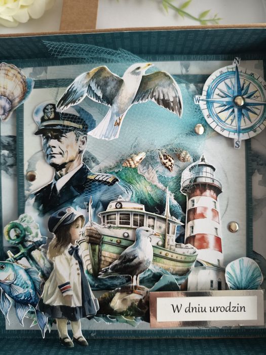 Kartka urodzinowa dla mężczyzny w pudełku/Marynarz morze 20/30/40/50/6