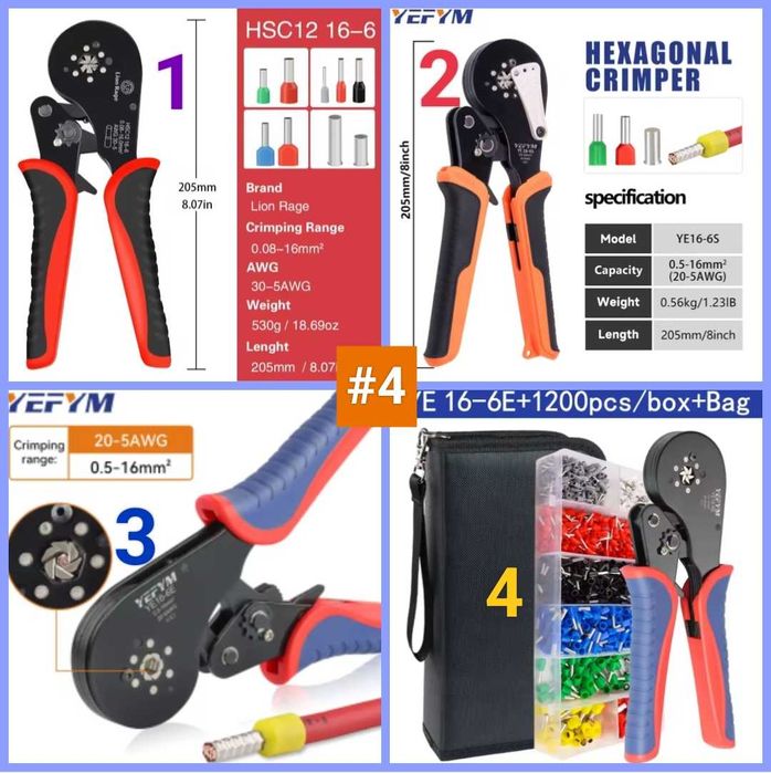 Кримпер Обжимные клещи + Набор наконечников, клемм