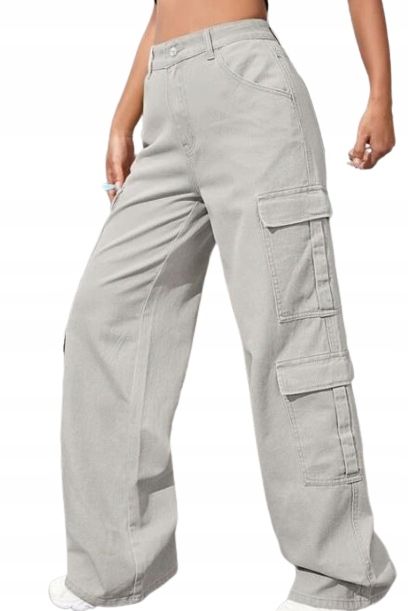 Shein szare spodnie damskie bojówki jeansy 34 1v5x