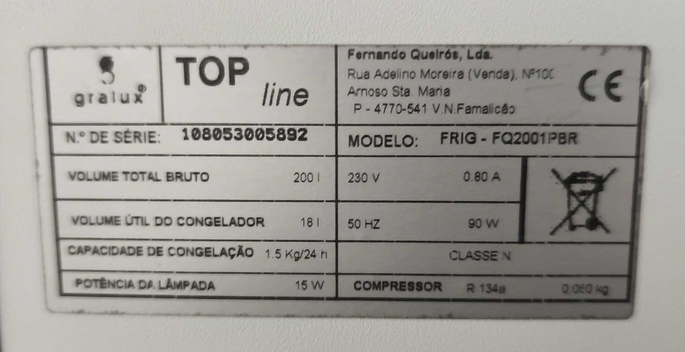 Frigorífico Vertical Gralux TOP Line – 200 L (Funciona 100%)