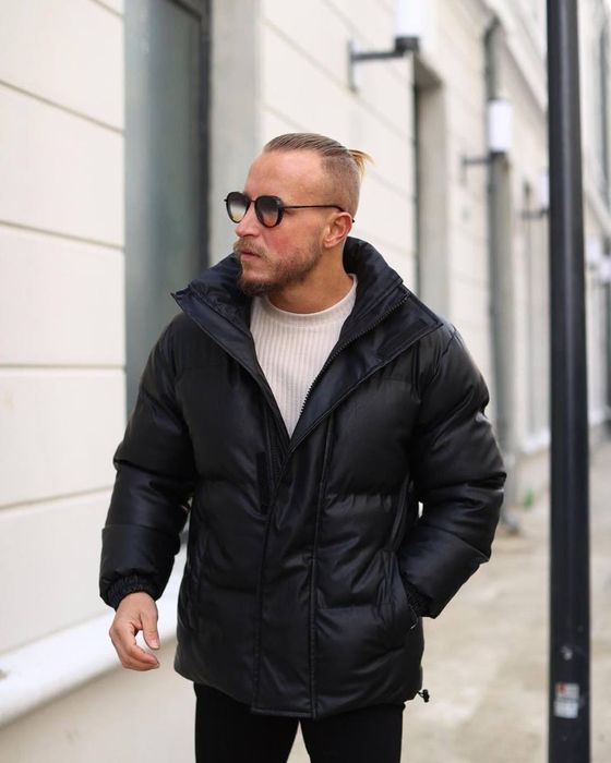 Чоловіча зимова шкіряна куртка чорна