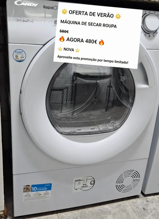 Máquina de Secar Roupa Candy 8kg rápido com bomba de calor e de condensação.