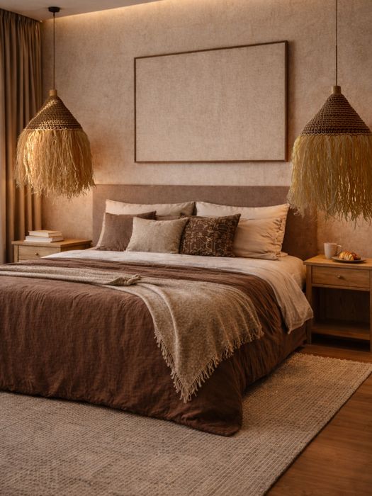 Абажур ручної роботи з бахромою з пальмового листя, boho/japandi