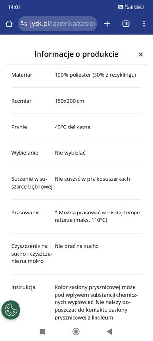 Zasłona prysznicowa 180/200
