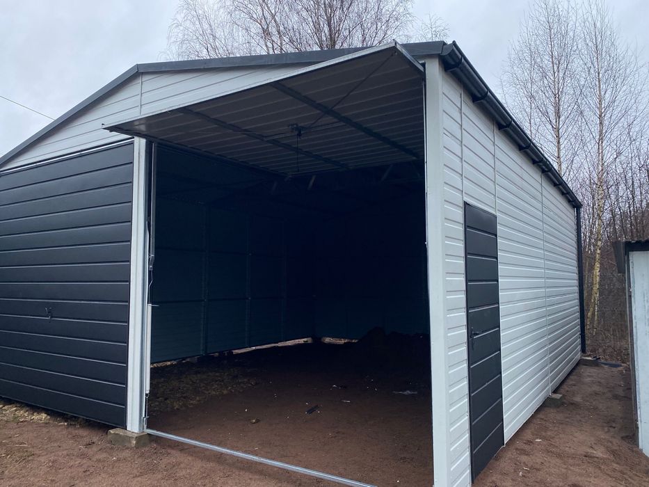 Duży garaż blaszany 6x8, światło wjazdu 260 cm. Profil zamknięty.