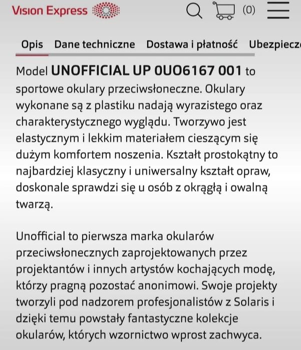 Okulary przeciwsłoneczne Unofficial, nowe
