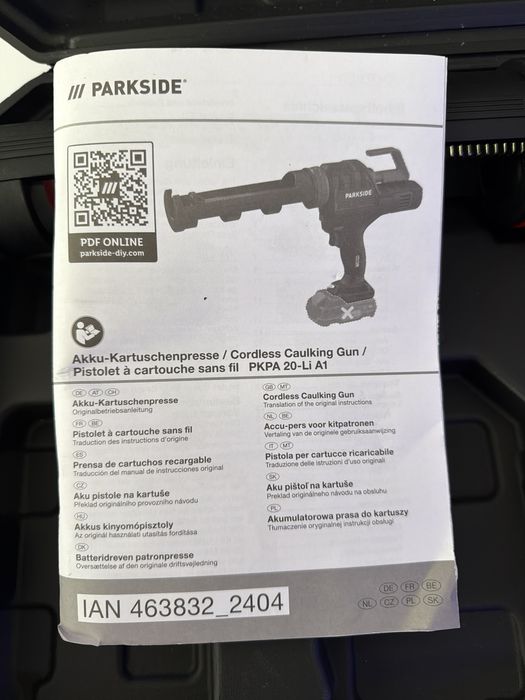 NOVA: Pistola de Calafetagem Parkside 20V (Nunca Usada) + Mala