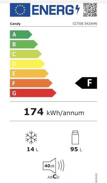 Frigorifico Candy CCTOS 542XHN com congelafor,95L de Frig e 14 Congel.