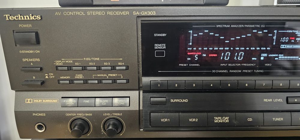 Unikatowy amplituner Technics SA-GX303 wraz z pilotem i przetwornica.
