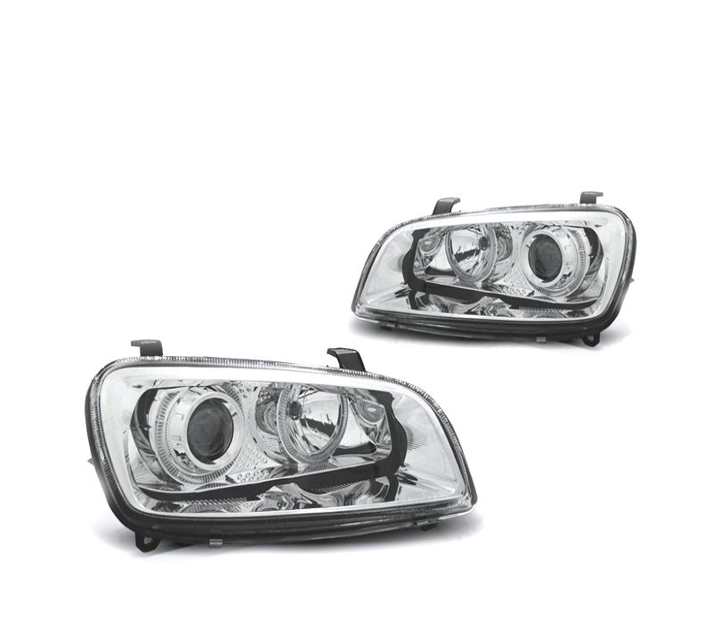 FAROIS FRONTAIS TOYOTA RAV-4 94-00 OLHOS DE ANGEL FUNDO CROMADO