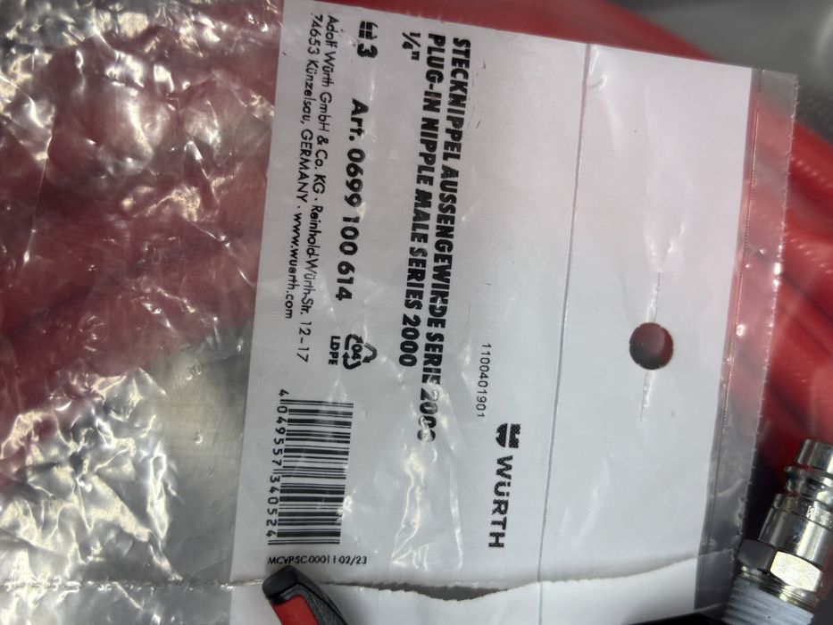 WURTH Przewod pneumatyczny ciśnieniowy pistolet złączka