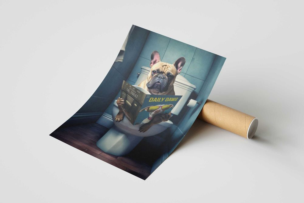 Plakat A3 Buldog Francuski w toalecie