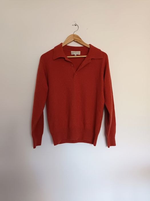 Sweter męski kaszmirowy, S/48 kolor pomidorowy, ceglasty