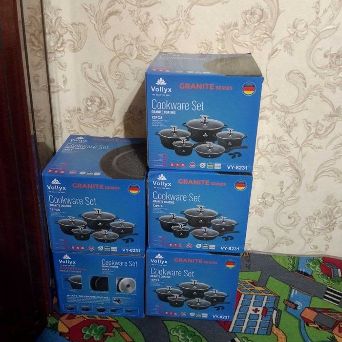 Набір посуду (12 предметів) з гранітним  покриттям. Набір каструль.