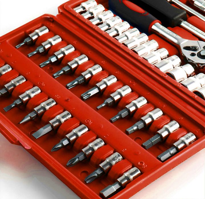 Zestaw nasadki komplet kluczy nasadowych grzechotka bity trox walizka