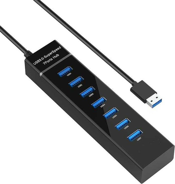 Hub USB 3.0 7-portowy, superszybki 5Gb/s, do PC, Mac, laptopa