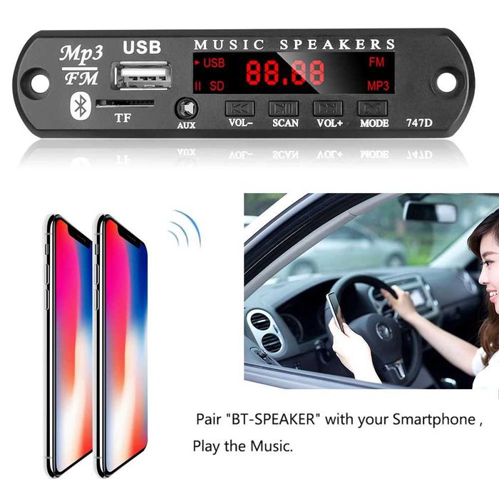 Bluetooth 5.0 DC 9V-12V MP3, WMA  FLAC декодер, плата, USB TF FM,
