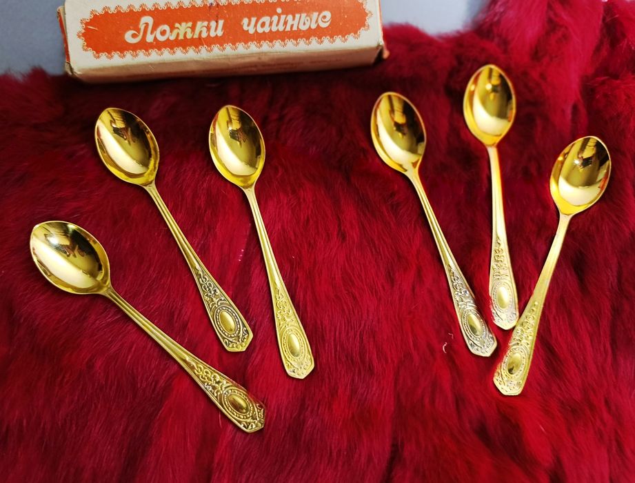 Чайные ложки с двухслойным покрытием серебро- золото Кольчугино СССР